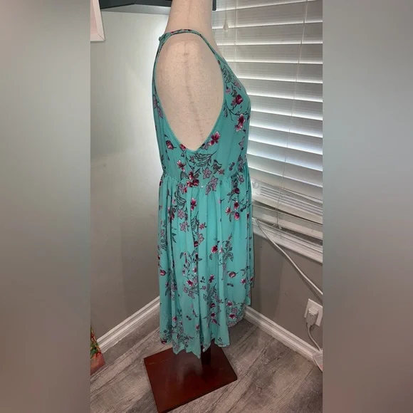 Torrid Midi Challis High Neck Floral Hi Low Dress - Picture 3 of 6